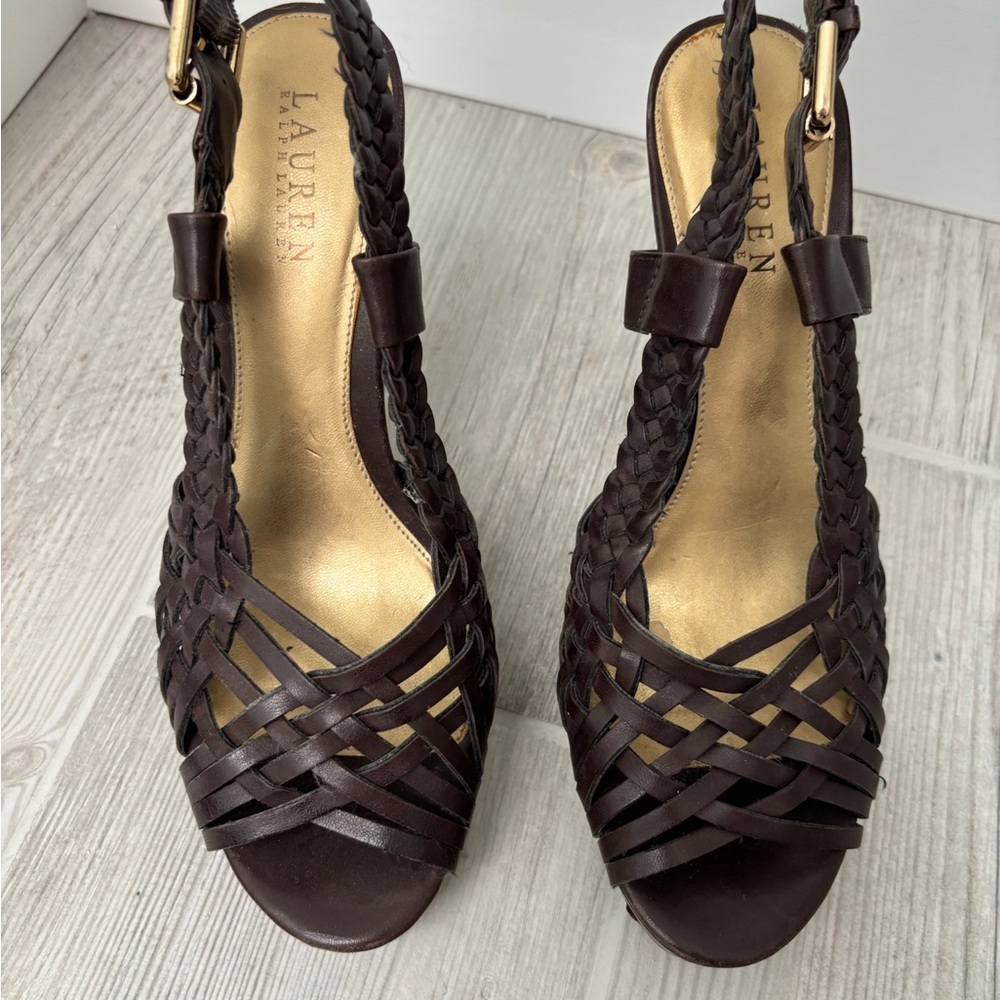 LAUREN by Ralph Lauren - Chocolate Brown Woven Women's Platform Sandals